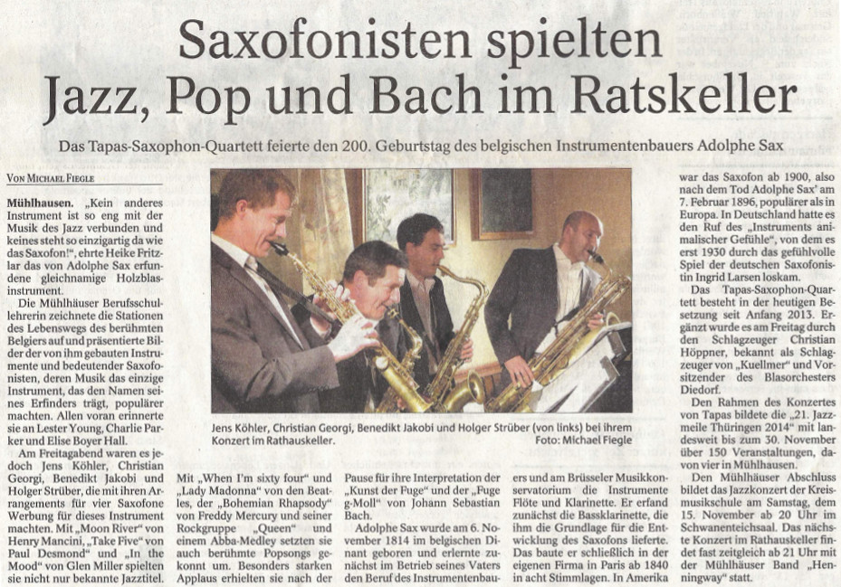 Saxofonisten spielten Jazz, Pop und Bach im Ratskeller.
